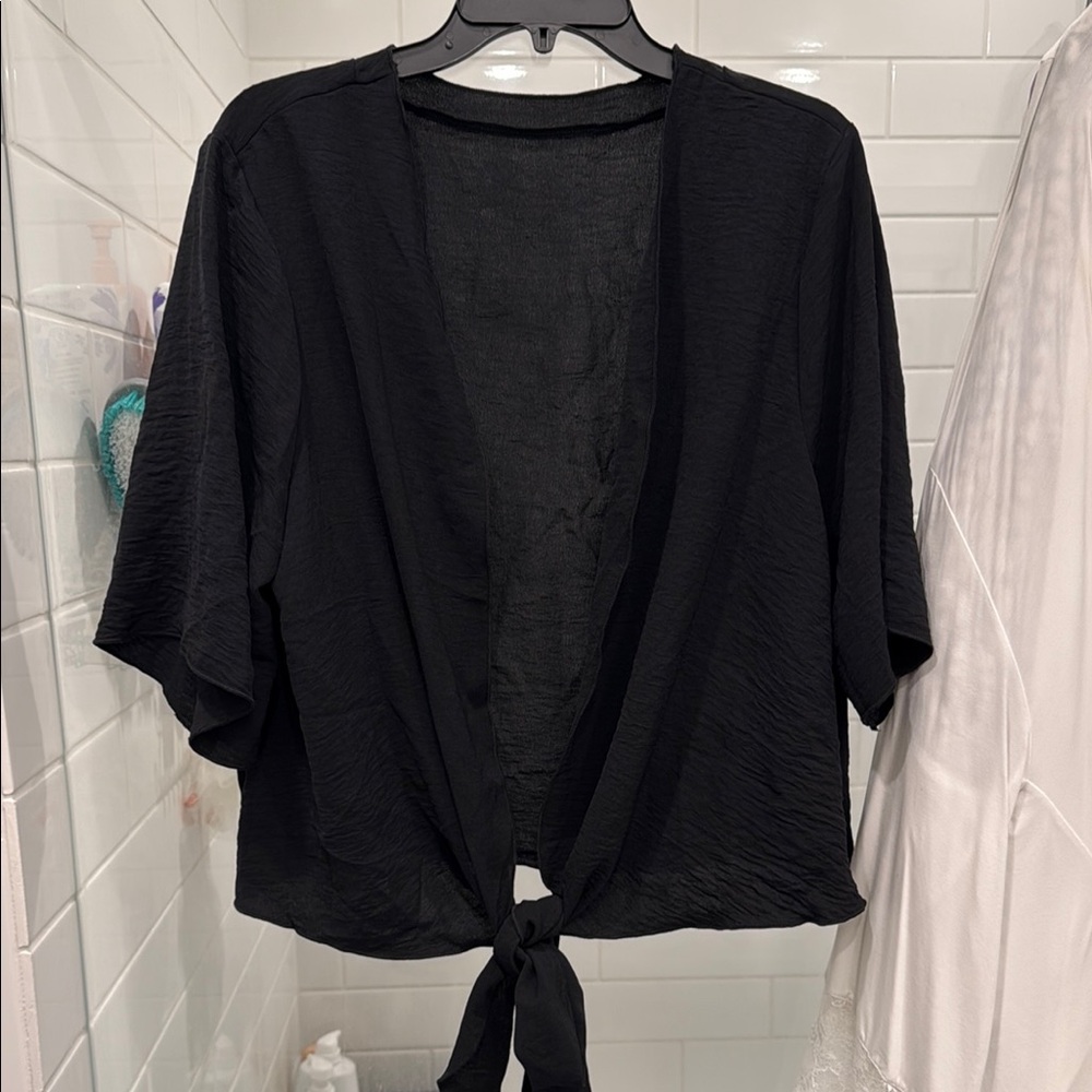 Black Tie-Front Kimono Cover up